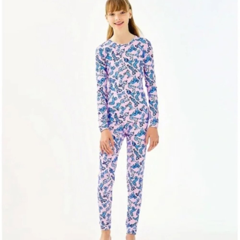 Lilly Pulitzer Girls Sammy pajama set in Zanzibar Blue Ruff Night NWT size 14